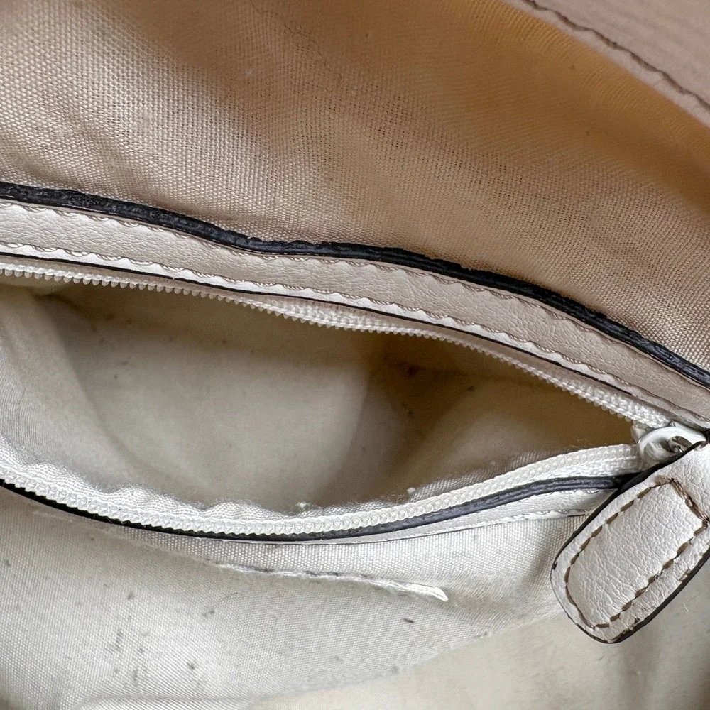 Nine West Womens Cream Faux Leather Shoulder Bag Silver Hardware O-Ring Tote